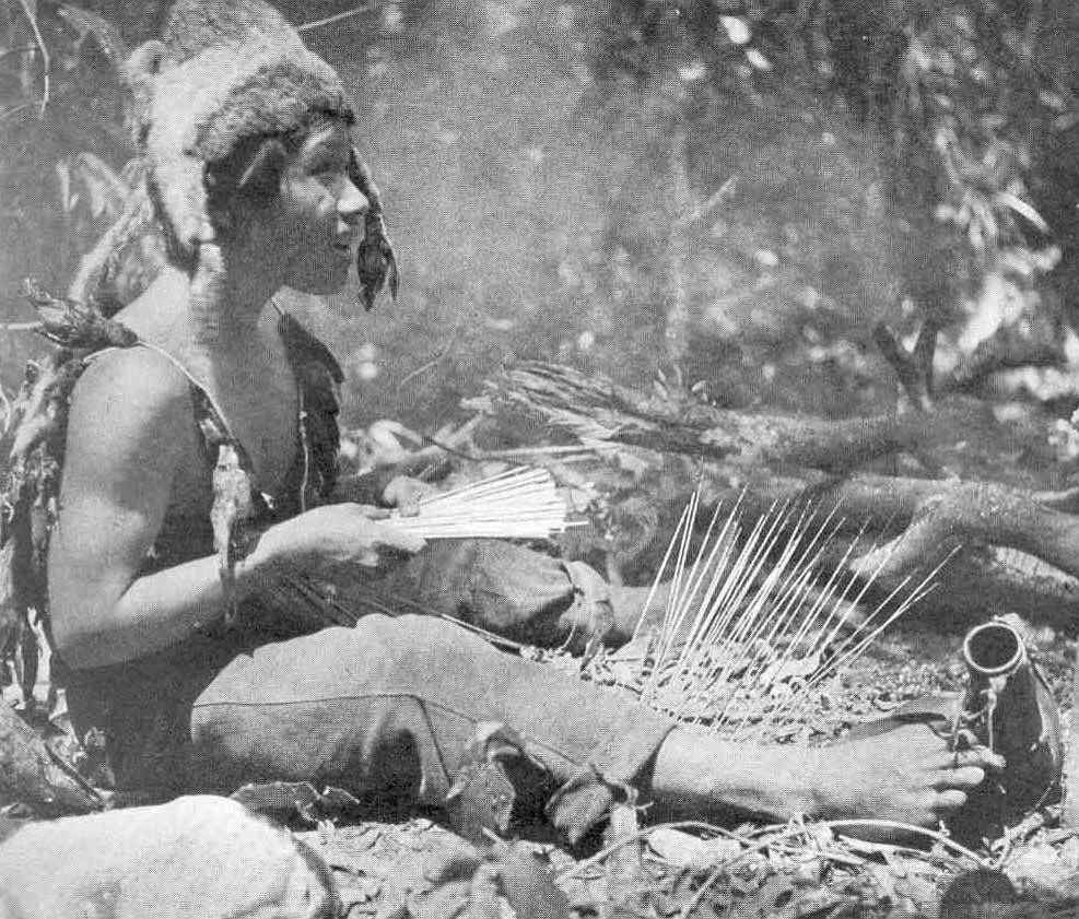 picture of Indian preparing arrows with curare